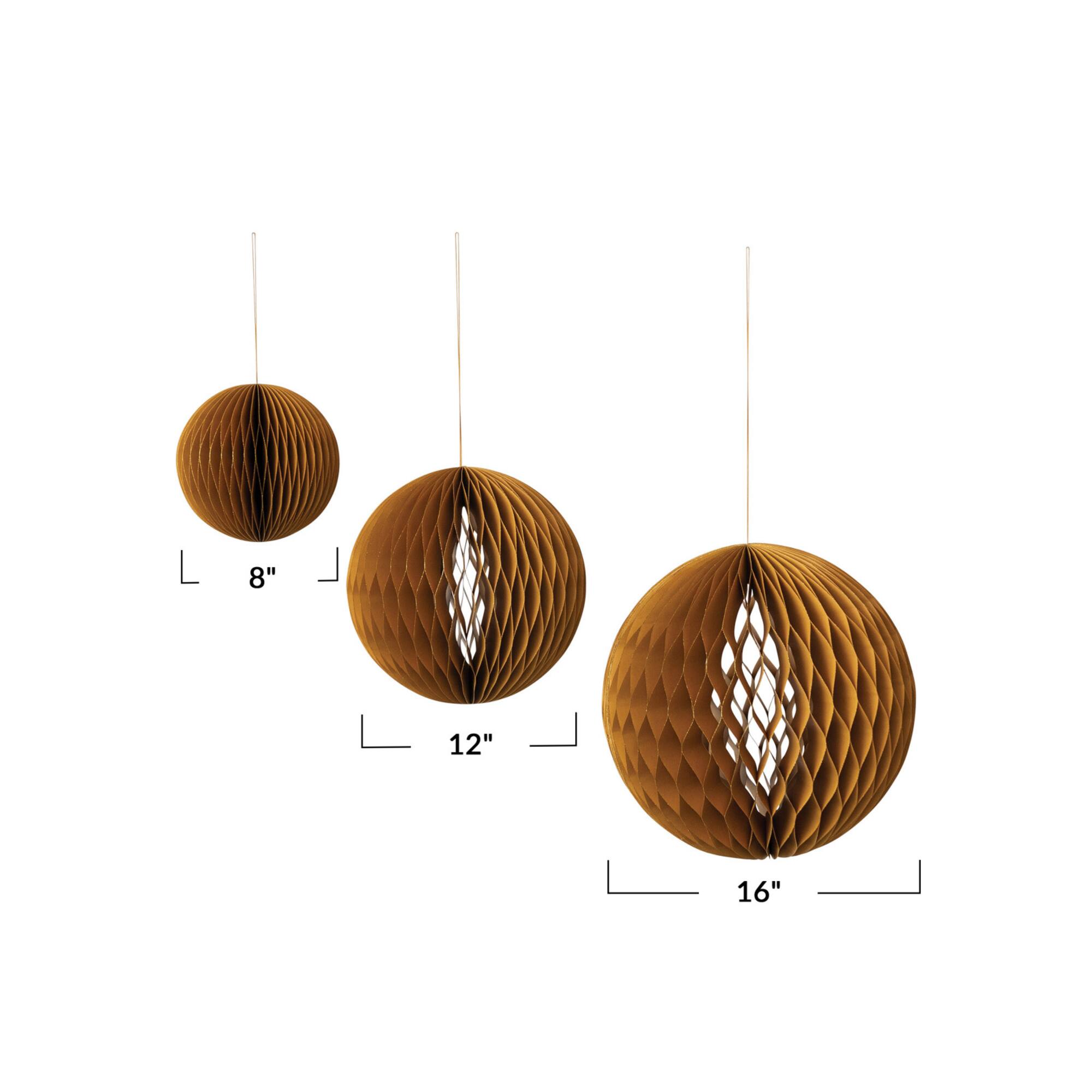 Hello Honey® Round Paper Honeycomb Ornaments with Gold Glitter Set